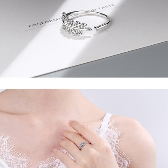 π S925 πΏ Silver Olive Leaf Promise Ring - Picture 2 of 8